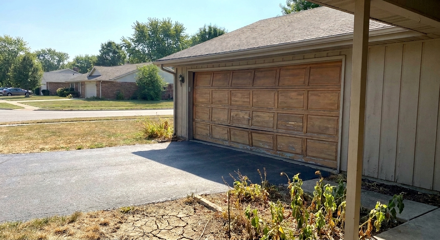 Garage door in Centerville warped from summer heat