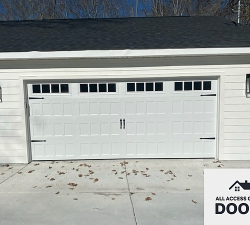  White door garage for two cars